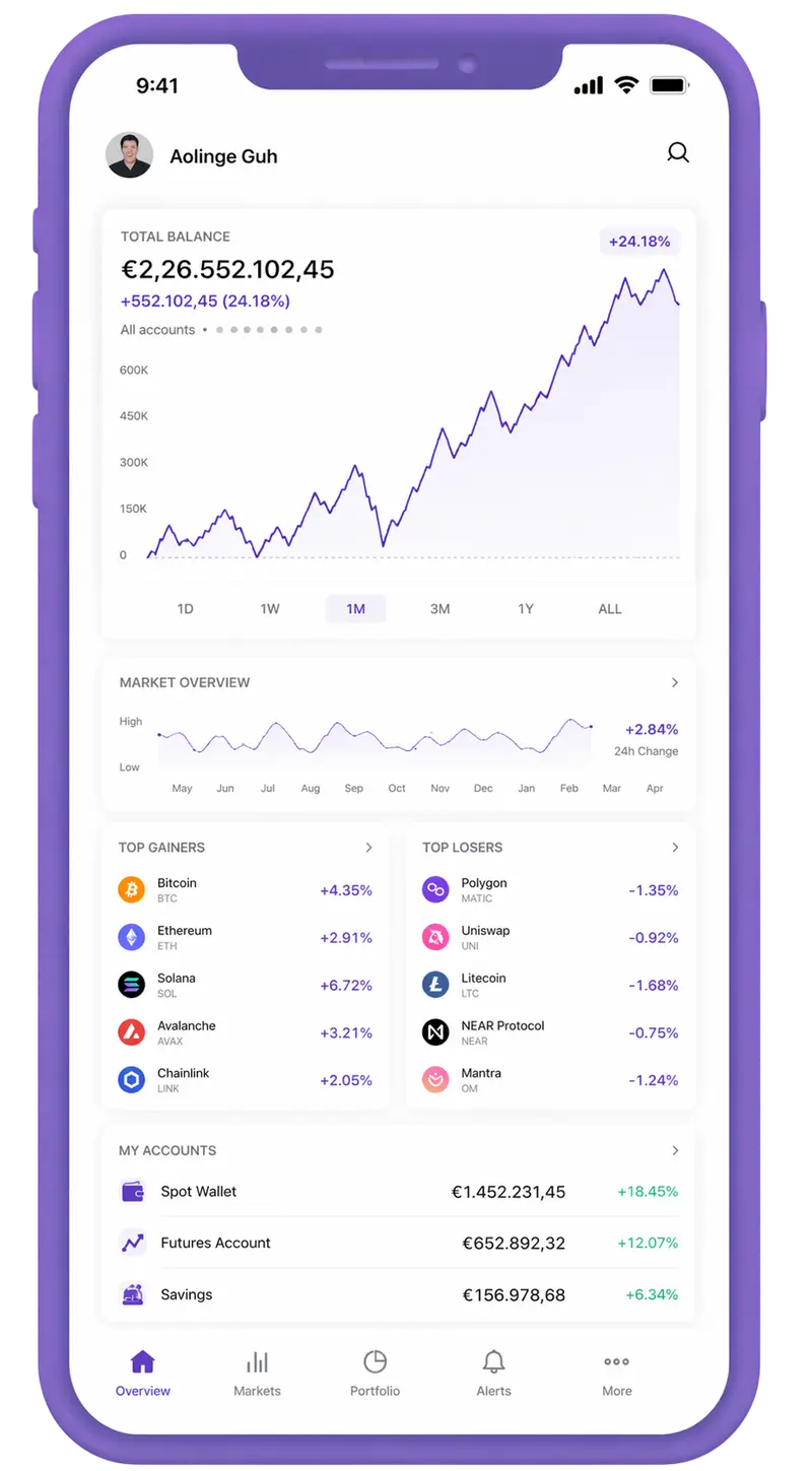 Précis Bitdex mobile app showing portfolio overview
